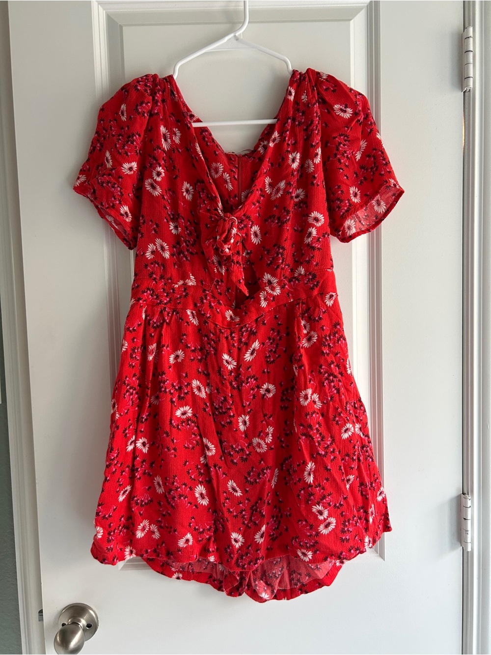 Free People Red Floral Tie-Front Skort Romper, Size 12